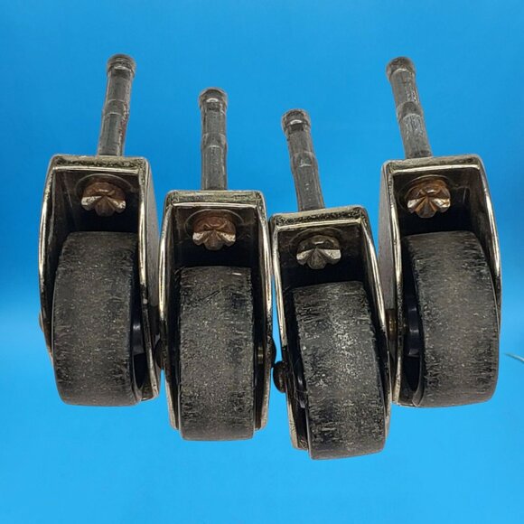 Set of 4 Mid Century Modern Metal Caster Wheels Brass Tone Furniture MCM 1960s - Picture 6 of 7